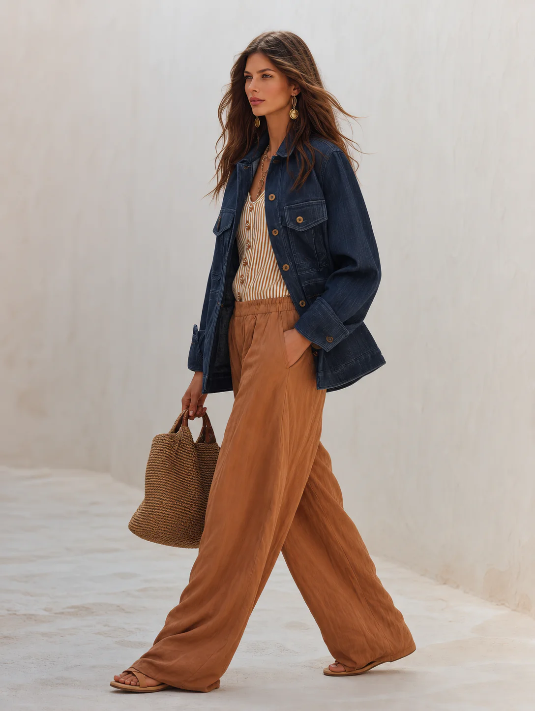 Women's Oversized Denim Shirt With Chest Pockets Jacket - Image 3
