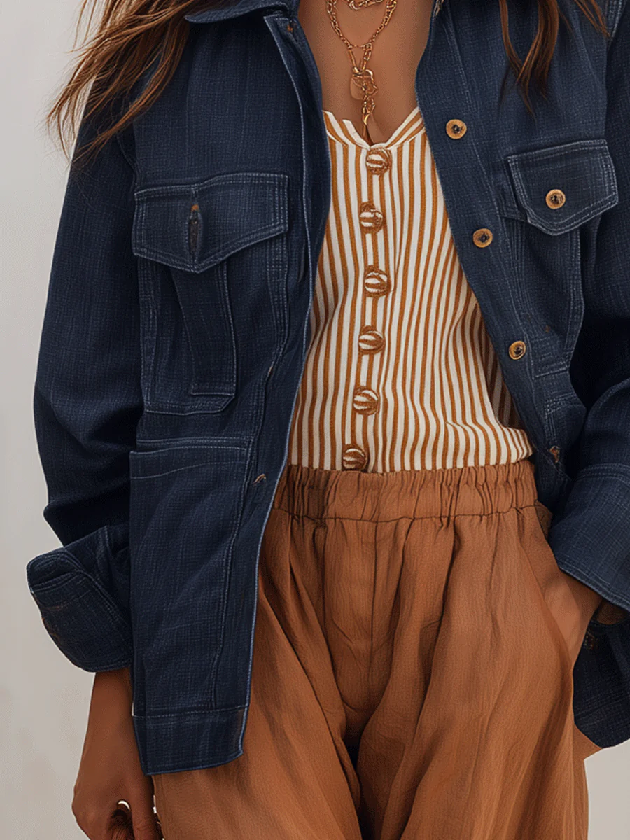 Women's Oversized Denim Shirt With Chest Pockets Jacket - Image 5